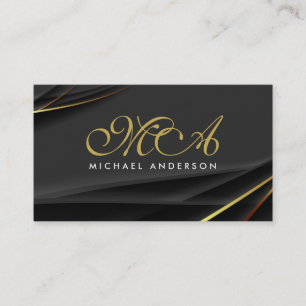 Cartão De Visita Fundo Dourado preto de Script Elegante Monograma