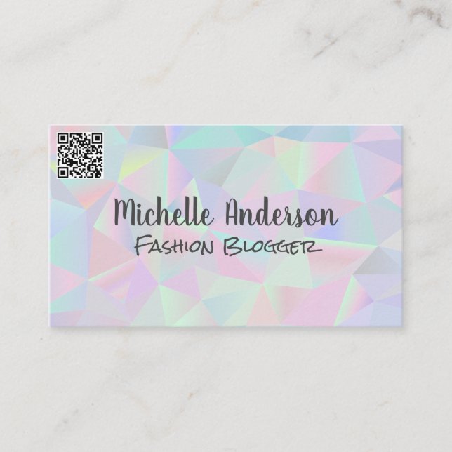 Cartão De Visita Fundo Holográfico Geométrico | Código QR (Frente)