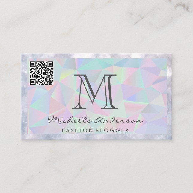 Cartão De Visita Fundo Holográfico Geométrico | Verificação QR | Bo (Frente)