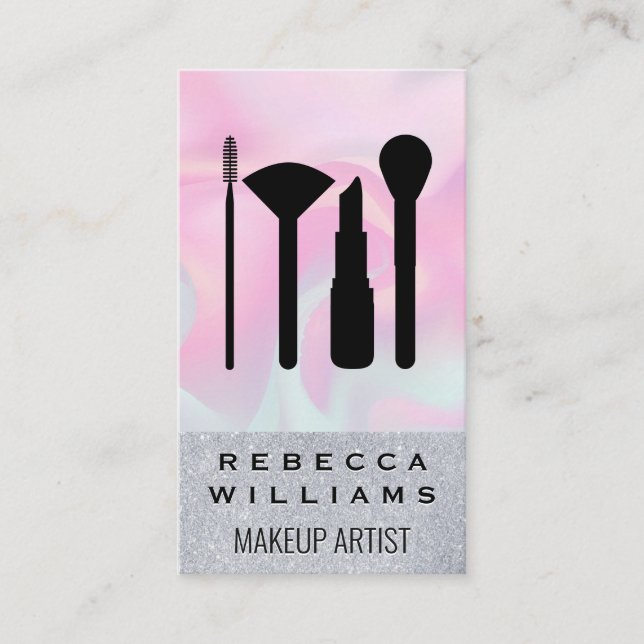 Cartão De Visita Fundo Líquido de Pastel | Conjunto De Maquiagem Da (Frente)