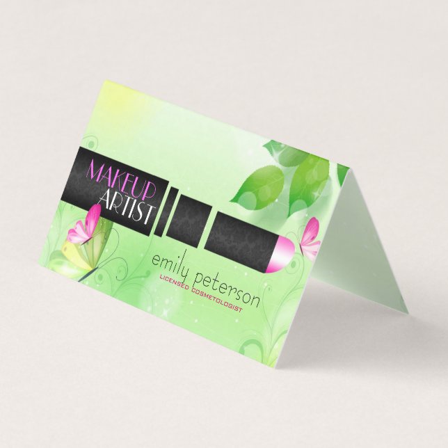 Cartão De Visita Fundo Verde Claro Com Símbolo De Beleza Preta (Frente)