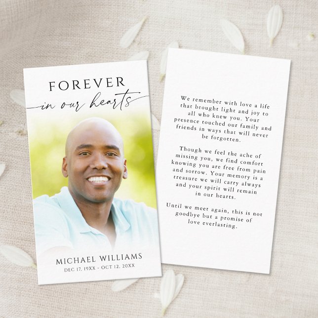 Cartão De Visita Funeral Forever In Our Hearts Photo Prayer Card (Criador carregado)