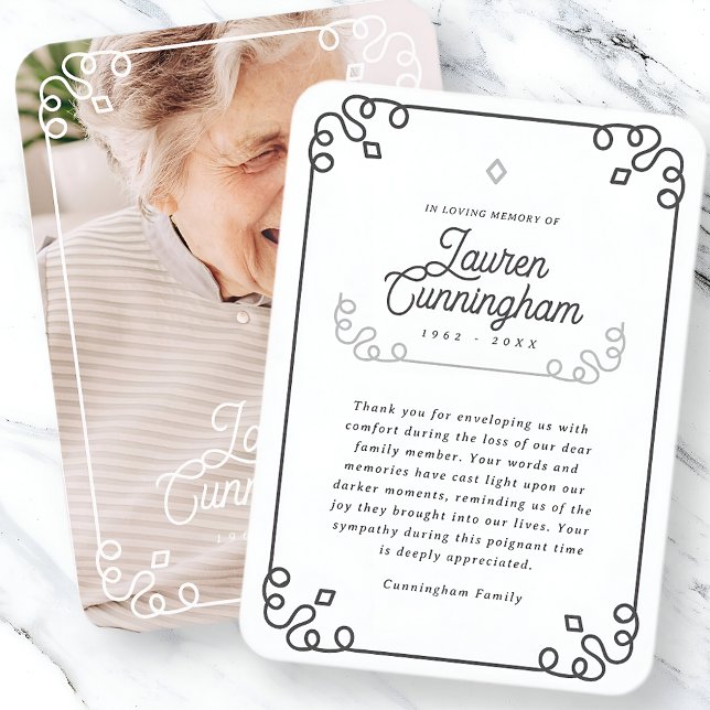 Cartão De Visita Funeral Simples Preto e Branco Moderno Obrigado (Criador carregado)