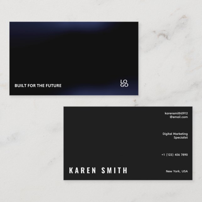 Cartão De Visita Futuristic Dark Tech Startup Business Card (Frente/Verso)
