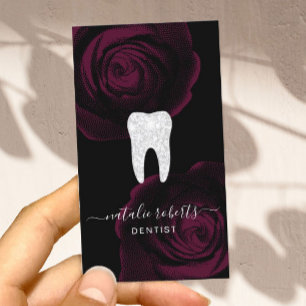 Cartão De Visita Gabinete Dentário Vermelho Floral Vermelho