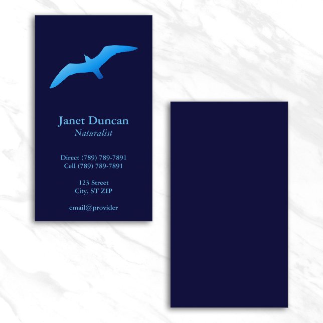 Cartão De Visita Gaivota Voadora Azul Marinho (Flying Gull Navy Blue Business Card)