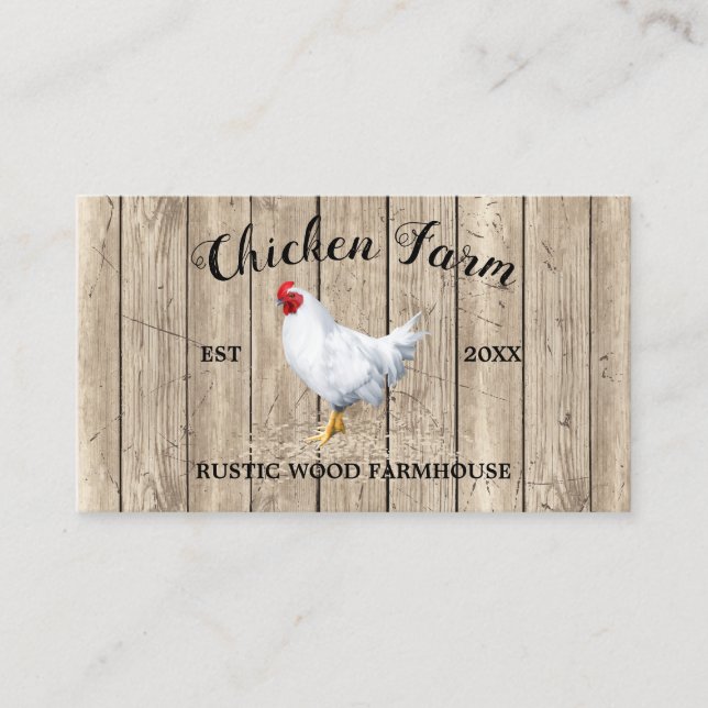 Cartão De Visita Galinha Farmhouse Madeira Rustic (Frente)