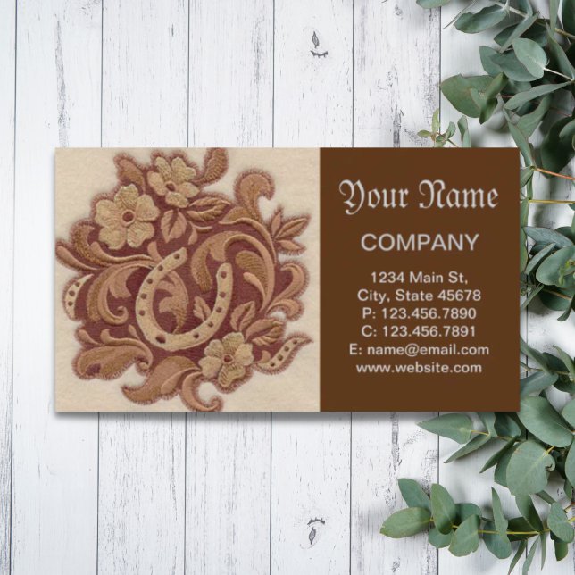 Cartão De Visita galinha-ferradura-russa floral do país ocidental (rustic horseshoe cowgirl western country floral business card)