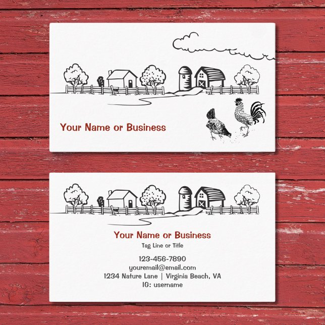 Cartão De Visita Galo de Galinhas e Fazenda do País Encantador (Front and Back - Chickens Rooster and Hen Charming Country Farm Business Card)