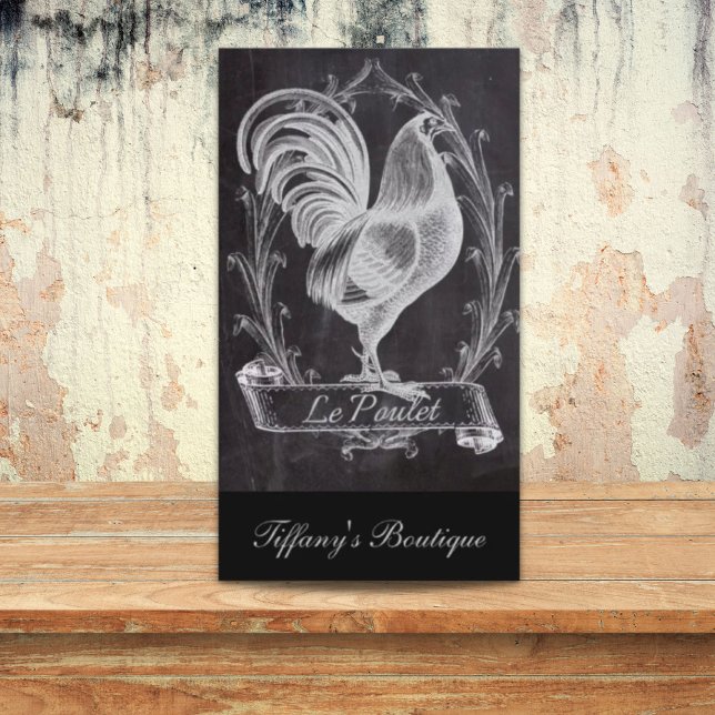Cartão De Visita galo-do-mar francês chic chalkboard oeste (french chic chalkboard western country rooster business card)