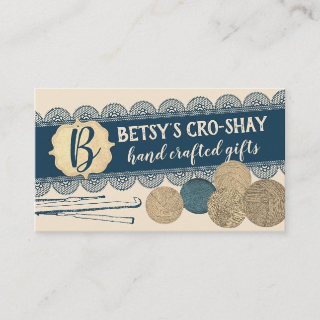 Cartão De Visita Ganchos de crochê com fios desenhados à mão artesa (Frente)