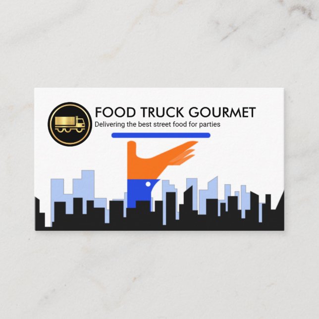 Cartão De Visita Garçom Servindo Caterador de Silhouette City (Frente)