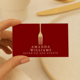 Cartão De Visita Garfo Dourado Falso Moderno Logotipo de Catering e