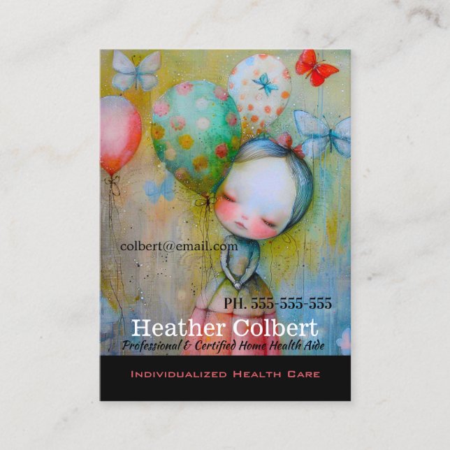 Cartão De Visita Garota da Borboleta Precioso de Cuidadores (Frente)