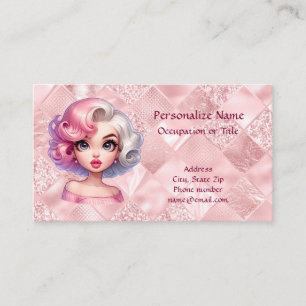Cartão De Visita Garota de Glamour Retro Animada Linda Cartoon