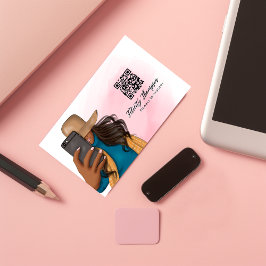 Cartão De Visita Garota de Selfie Fashion QR Code