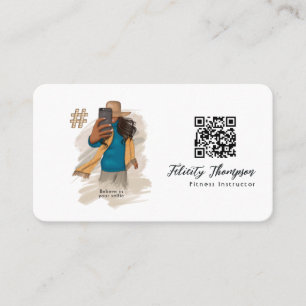 Cartão De Visita Garota de Selfie Fashion QR Code