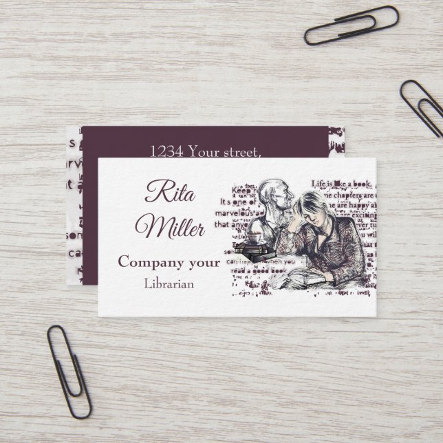 Cartão De Visita garota lendo um livro (Frente/Verso In Situ)