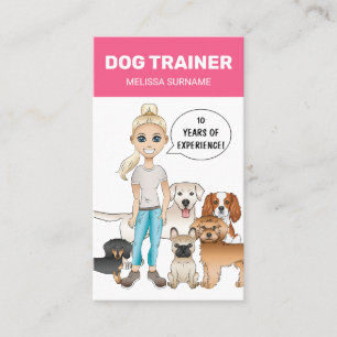 Cartão De Visita Garota Loira e Cães Treinadora de Cães Personalizá