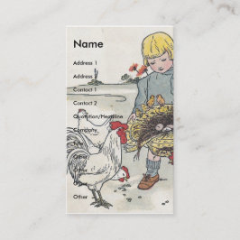 Cartão De Visita Garota Vintage Adorável com Frangos