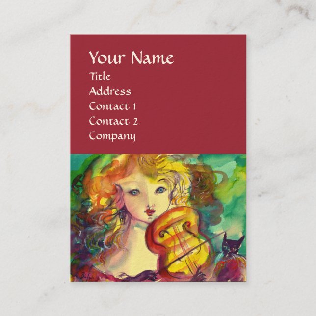 CARTÃO DE VISITA GAROTA VIOLINISTA, VIOLINA E GATO (Frente)
