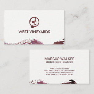 Cartão De Visita Garrafa de vinho e vidro Mancha Aquarela Brutada