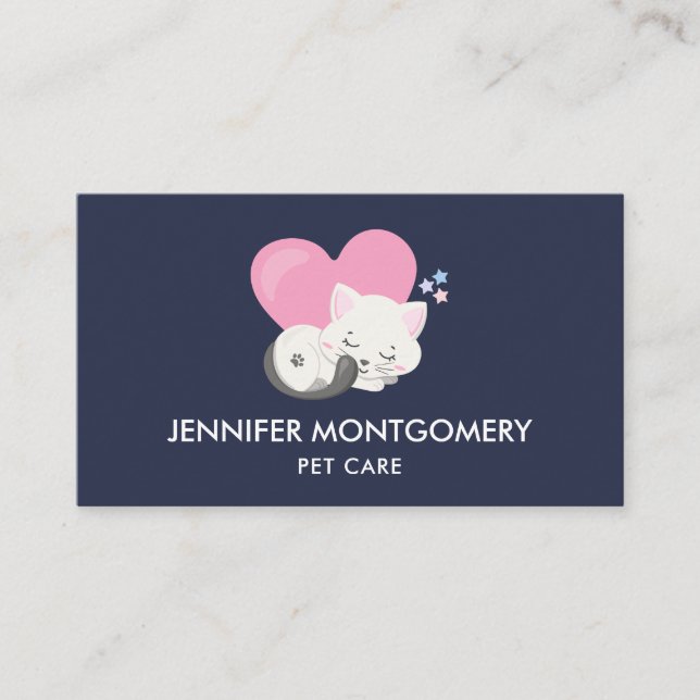 Cartão De Visita Gatinho Branco Bonito Dormindo (Frente)