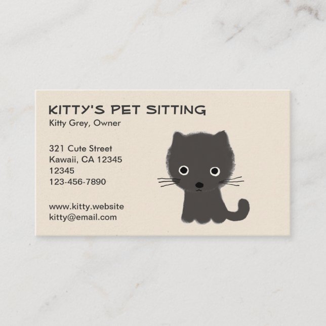 Cartão De Visita Gatinho Cinza Fofo (Frente)