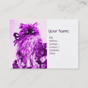 Cartão De Visita GATINHO COM ROSAS, Roxo Violeta e Branco