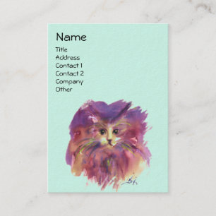 Cartão De Visita GATINHO ROXO, RETRATO DE GATINHA, Verde Turquesa