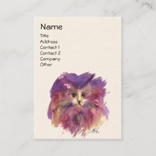 Cartão De Visita GATINHO ROXO, RETRATO DE GATO , Branco Creme