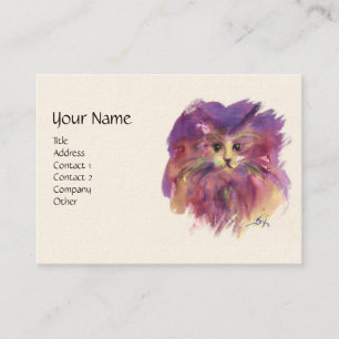 Cartão De Visita GATINHO ROXO, RETRATO DE GATO , Branco Creme