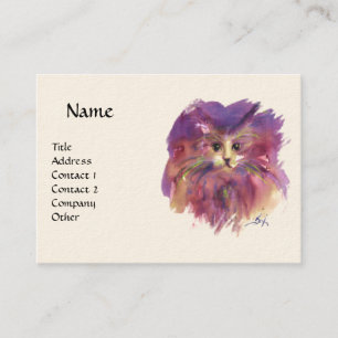Cartão De Visita GATINHO ROXO, RETRATO DE GATO , Branco Creme