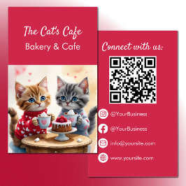 Cartão De Visita Gatinhos brancos bebidas quentes bolo padaria café