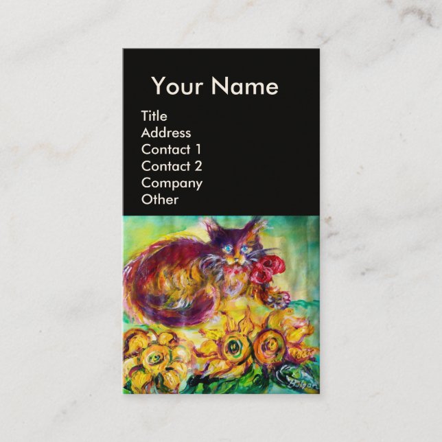 CARTÃO DE VISITA GATO COM BORRACHA VERMELHA E MONOGRAMA DE FLORES (Frente)