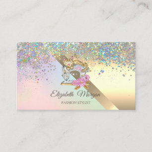 Cartão De Visita Gato de máquina de costura Confetti Chic Elegante