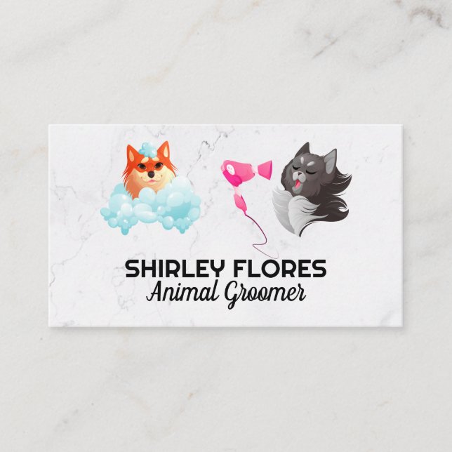 Cartão De Visita Gato e Cachorro sendo lavado | Groomer (Frente)
