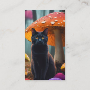 Cartão De Visita gato em cogumelos coloridos
