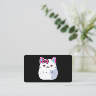 Cartão De Visita Gato Gato Branco Bonito com Bolinho Rosa