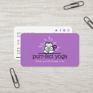 Cartão De Visita Gato Holístico De Ioga Meditante De Ioga Pose Roxo