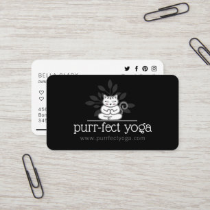 Cartão De Visita Gato Holístico De Yoga Meditando Yoga Pose Preta