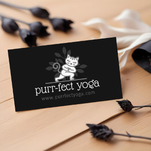 Cartão De Visita Gato Holístico De Yoga Meditando Yoga Pose Preta