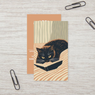 Cartão De Visita gato lendo na cama