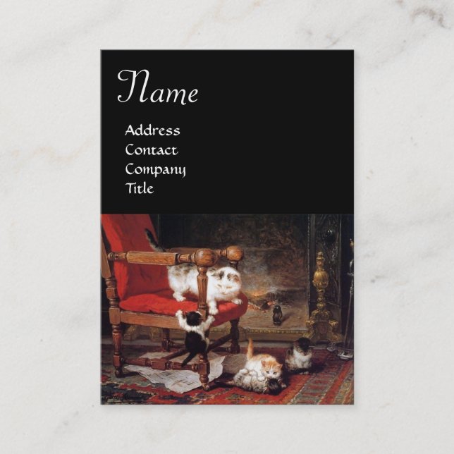 CARTÃO DE VISITA GATO-MÃE BRINCANDO COM TECIDOS (Frente)