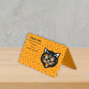 Cartão De Visita Gato Preto Clássico Vintage Rosto de Halloween Est