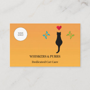 Cartão De Visita Gato Preto Fofo & Borboletas Pet Sitter & Felino C