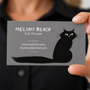 Cartão De Visita Gato Preto Legal com Cauda Longa   Felino Divertid