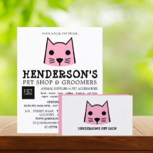 Cartão De Visita Gato Rosa, Loja de Animais de Companhia e Cultivad