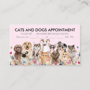 Cartão De Visita Gatos e Cães Florais Rosa Ilustrados