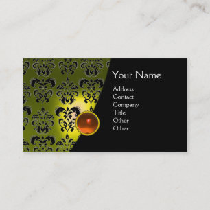 Cartão De Visita GEM DAMASK MONOGRAM amarelo topaz laranja
